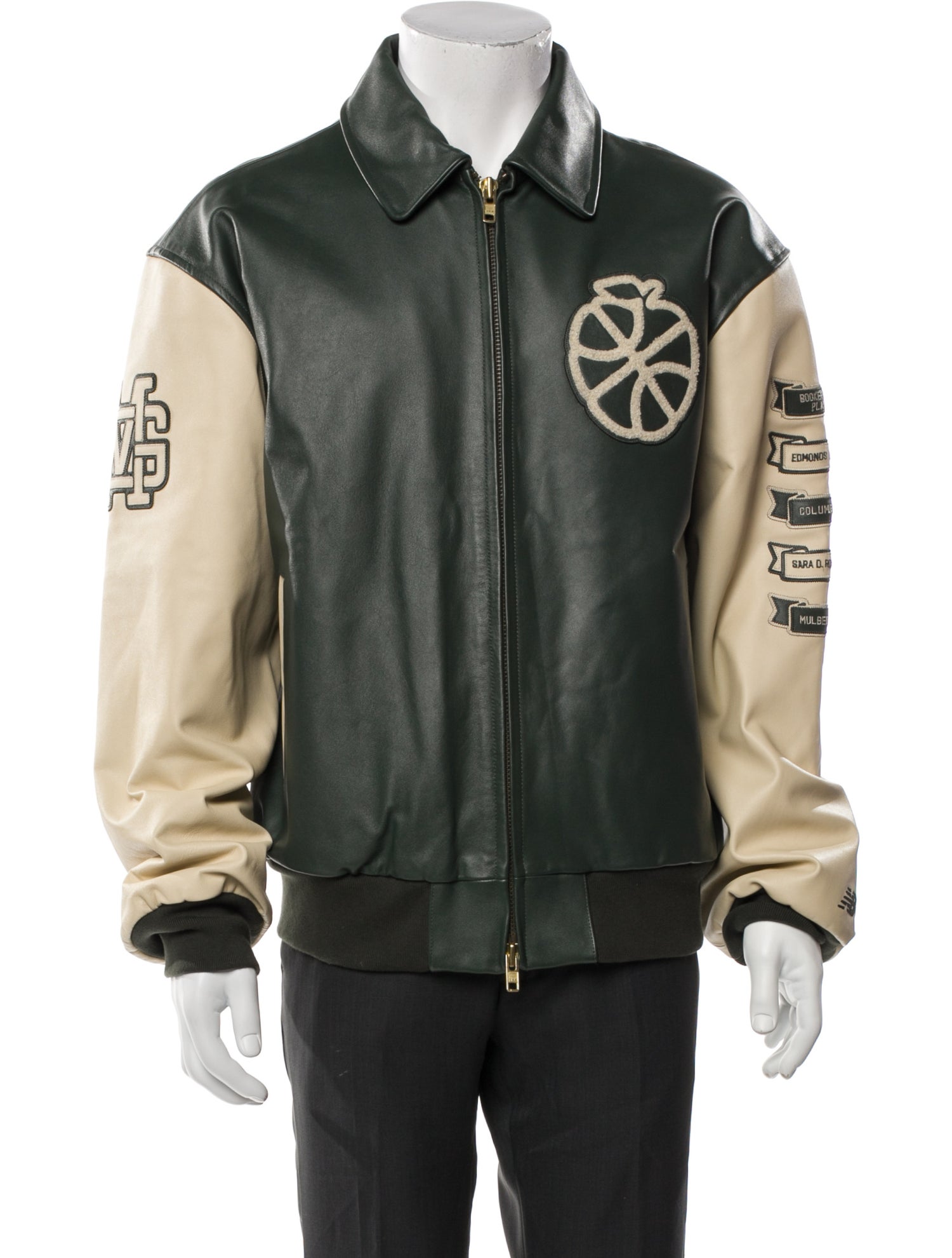 Aimé Leon Dore x New Balance Leather Colorblock Pattern Bomber Jacket