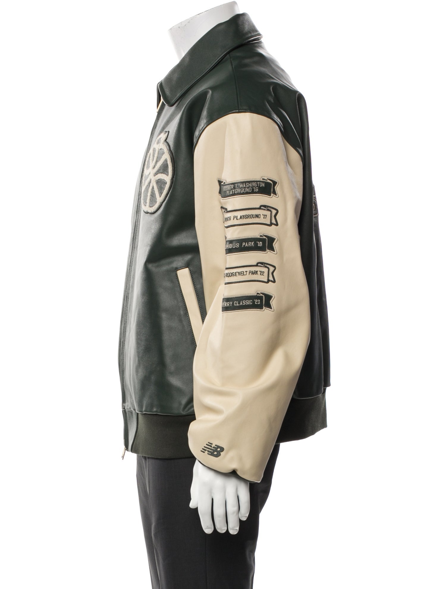 Aimé Leon Dore x New Balance Leather Colorblock Pattern Bomber Jacket