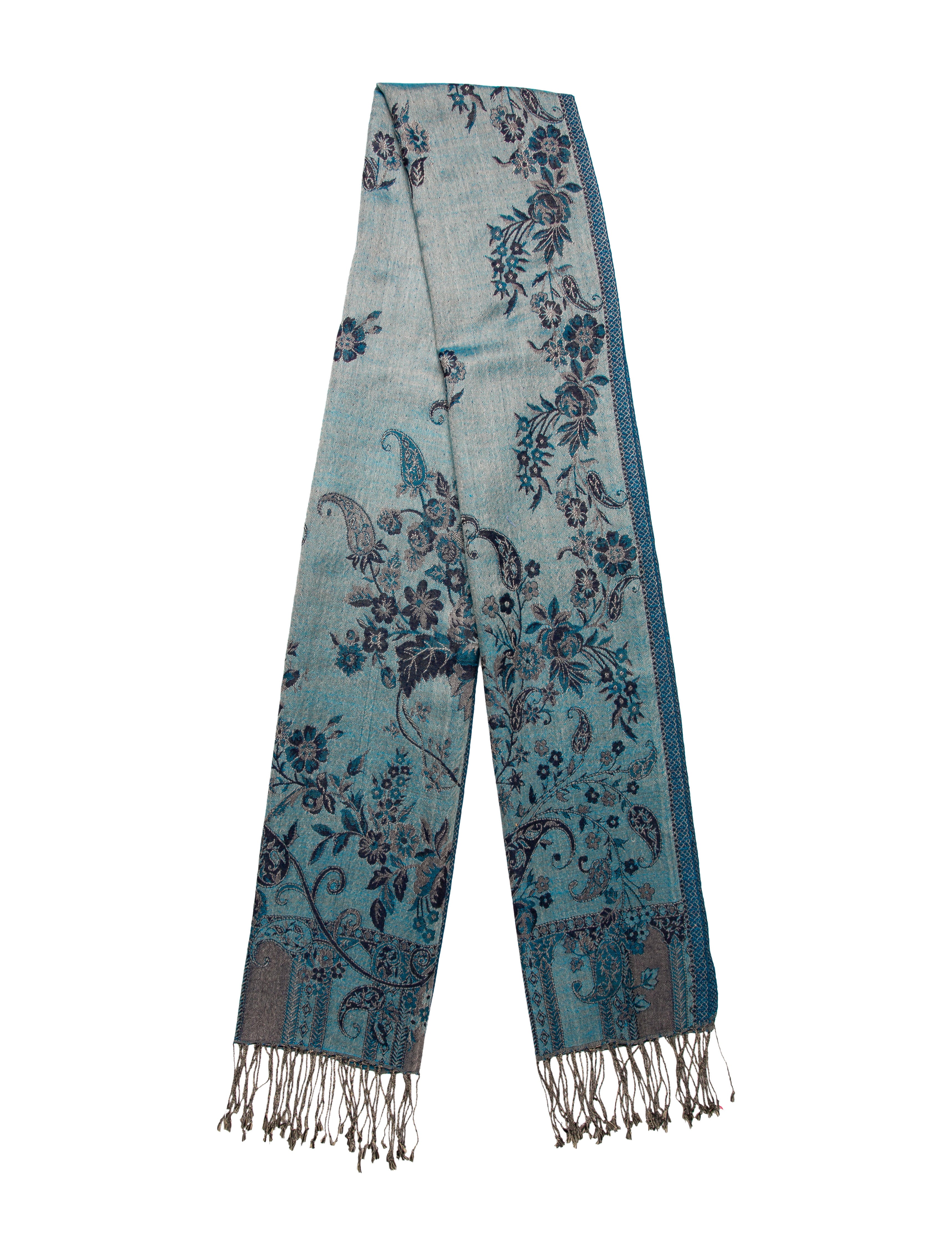 Barney's New York Wool Printed Scarf Blue Scarves and Shawls