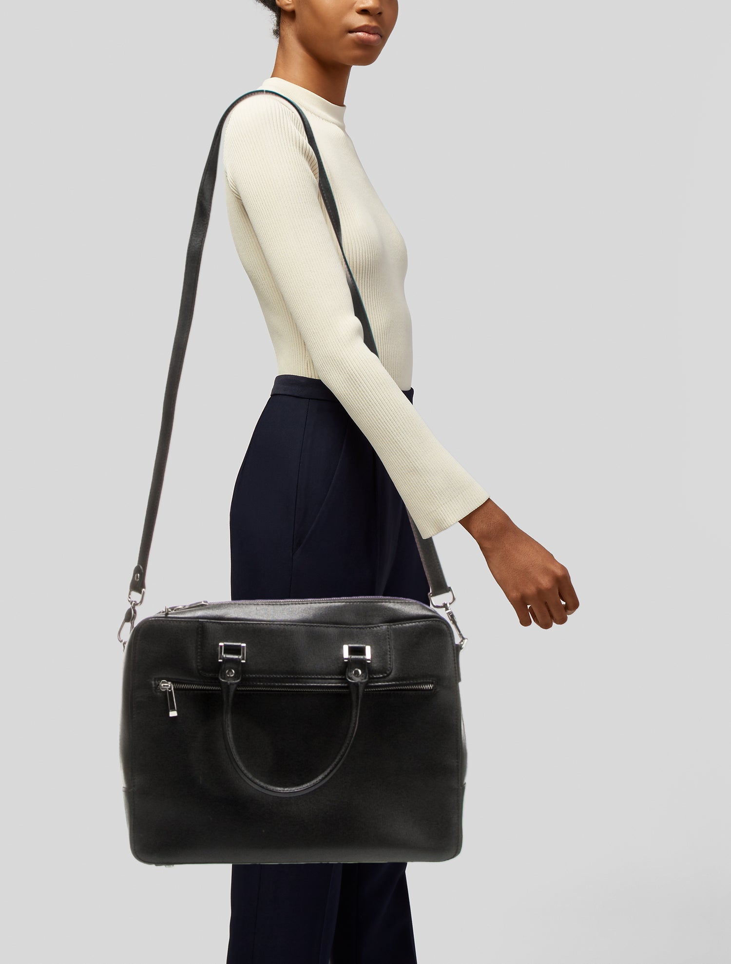 Barney's New York Leather Messenger Bag Black Briefcases, Bags