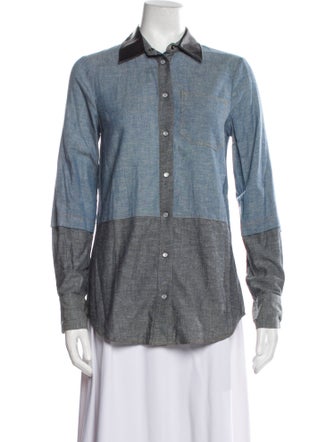 Barney's New York Lambskin Long Sleeve Button-Up Top