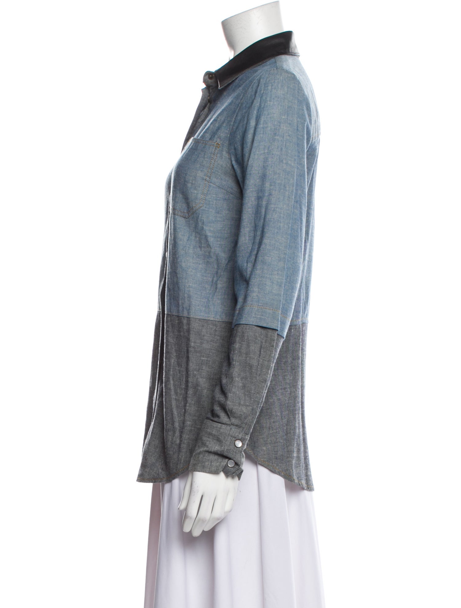 Barney's New York Lambskin Long Sleeve Button-Up Top