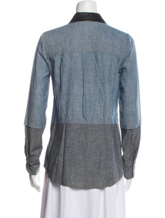 Barney's New York Lambskin Long Sleeve Button-Up Top