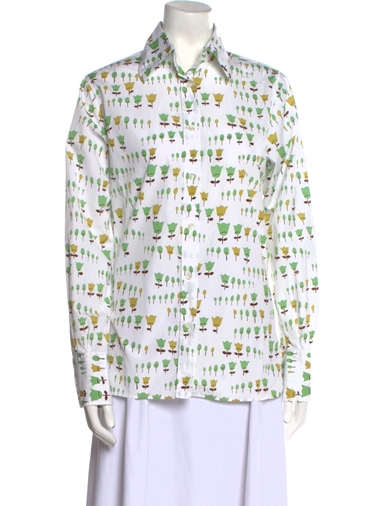 Barney's New York Printed Long Sleeve Button-Up Top