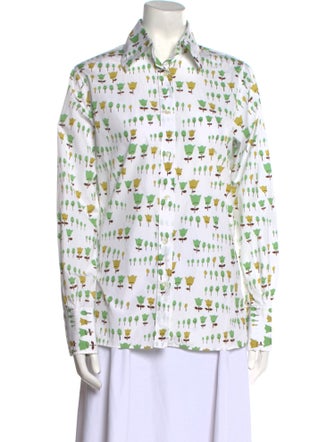 Barney's New York Printed Long Sleeve Button-Up Top