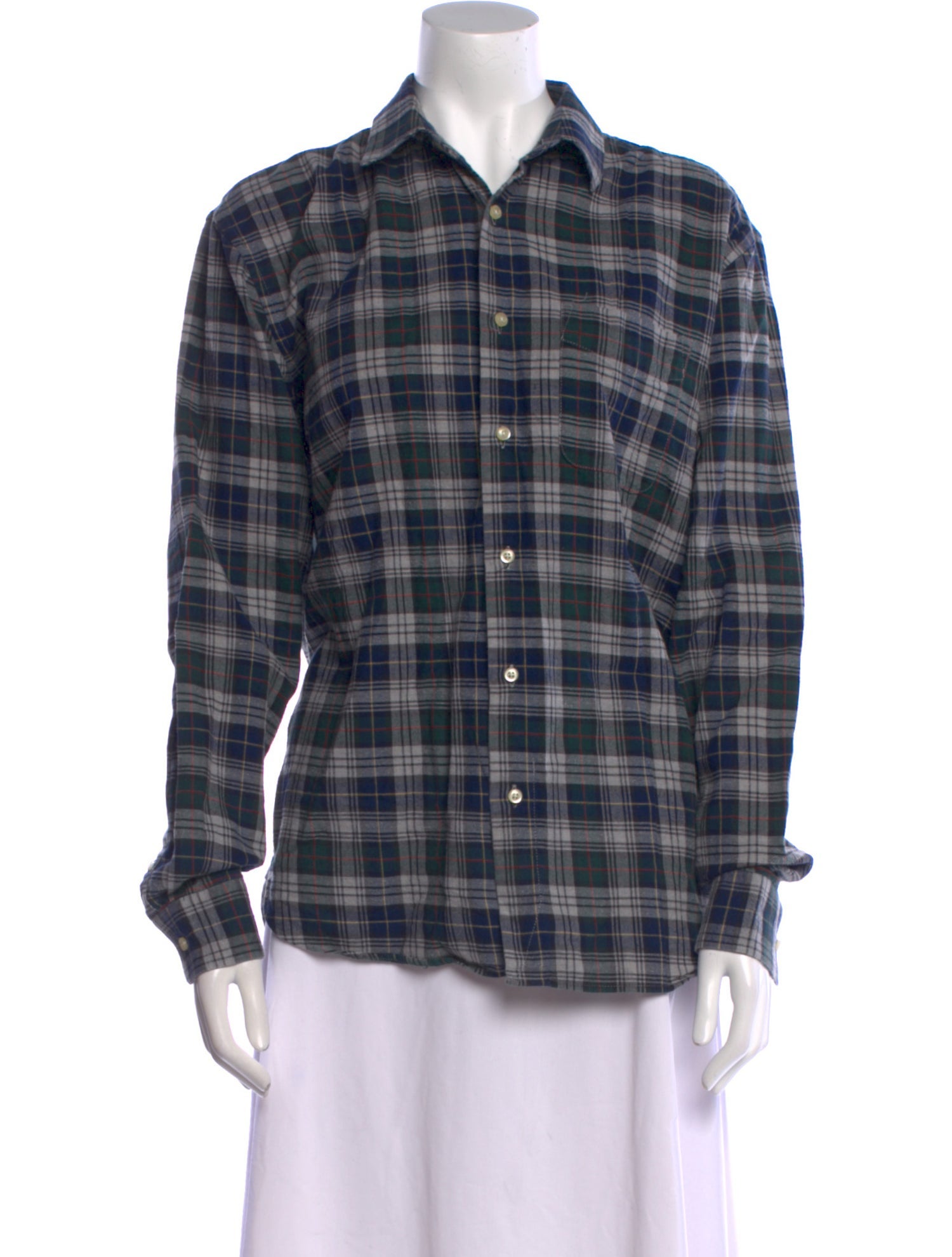 Barney's New York Wool Plaid Print Button-Up Top