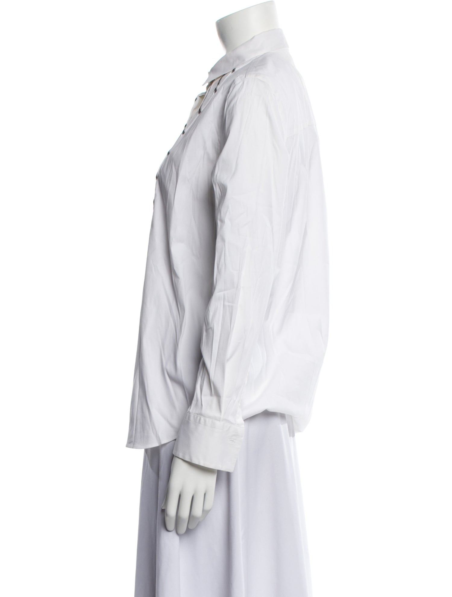 Brunello Cucinelli Striped Long Sleeve Button-Up Top