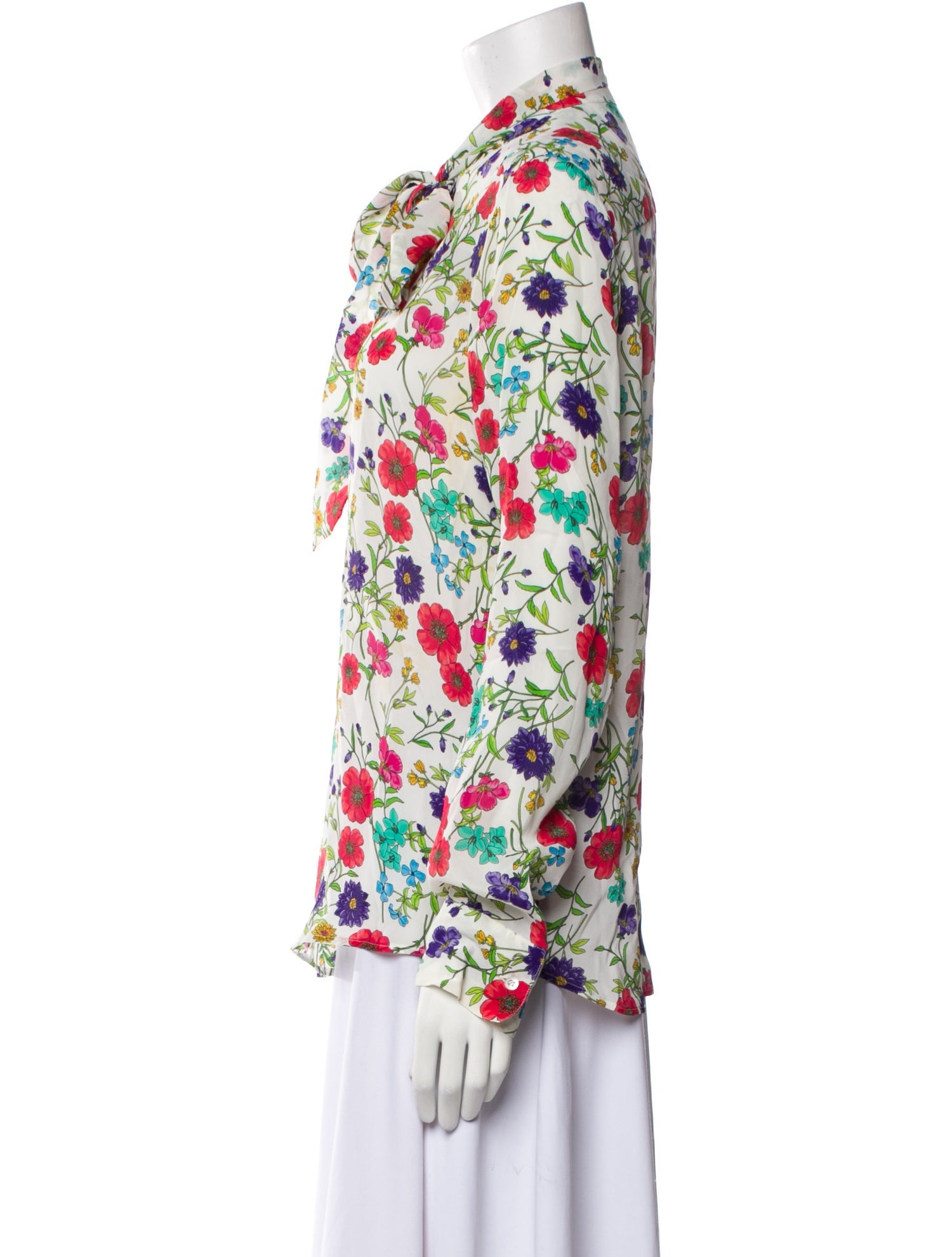 Barney's New York Floral Print Tie Neck Button-Up Top