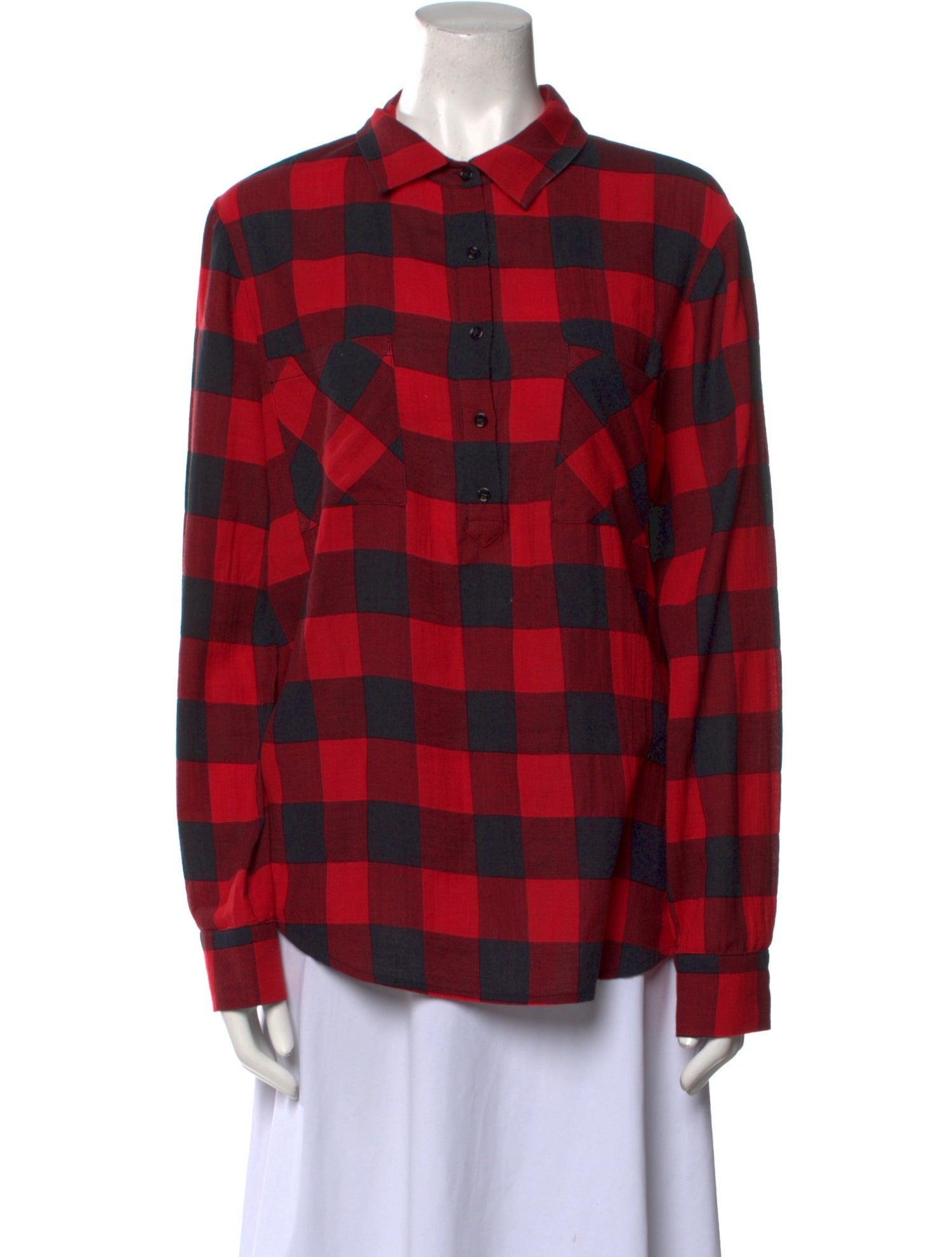 Barney's New York Plaid Print Long Sleeve Button-Up Top