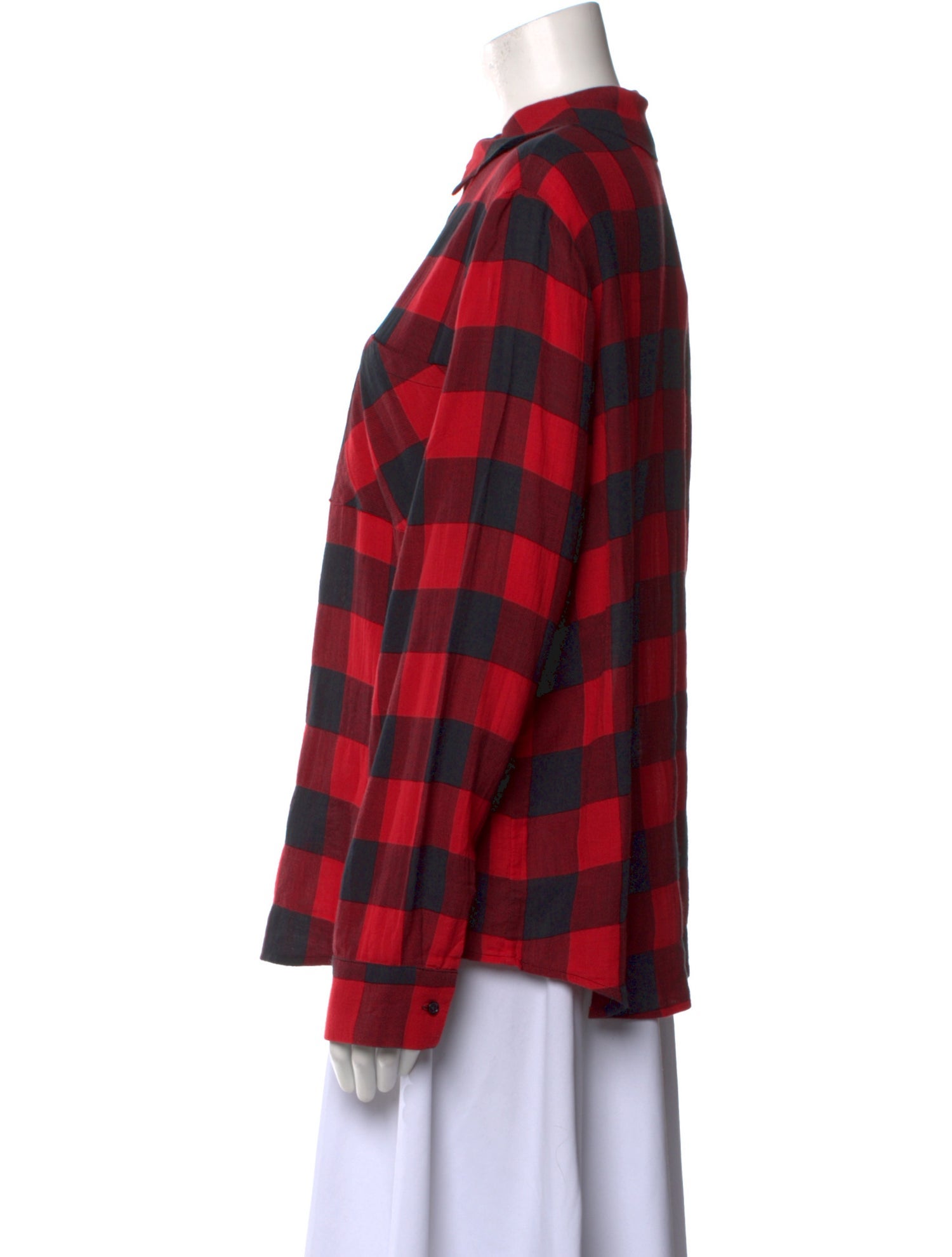 Barney's New York Plaid Print Long Sleeve Button-Up Top