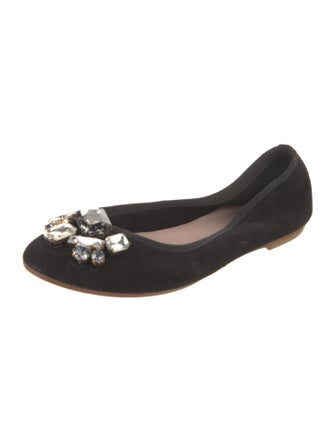 Barney's New York Suede Crystal Embellishments Ballet Flats