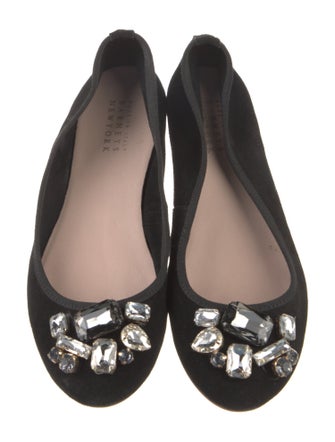 Barney's New York Suede Crystal Embellishments Ballet Flats