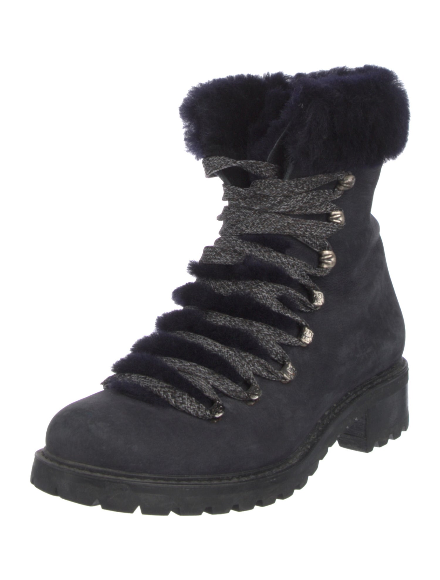 Barney's New York Leather Faux Fur Trim Combat Boots