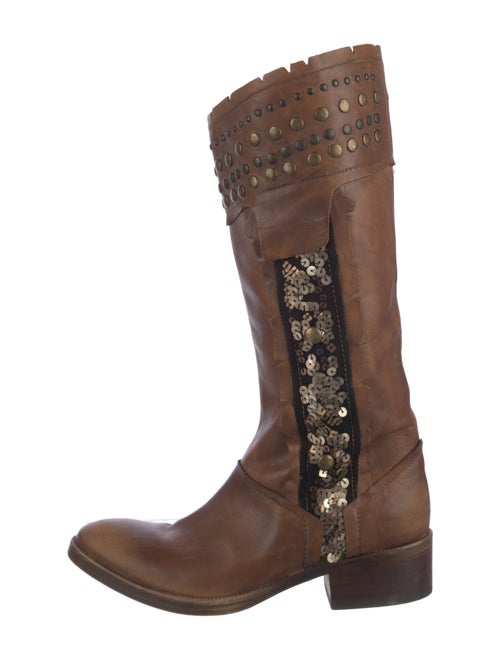 Barney's New York Leather Sequin Embellishments Riding Boots