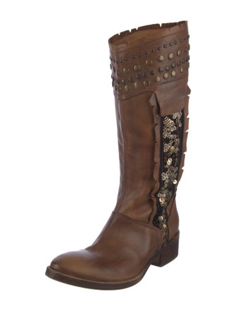Barney's New York Leather Sequin Embellishments Riding Boots
