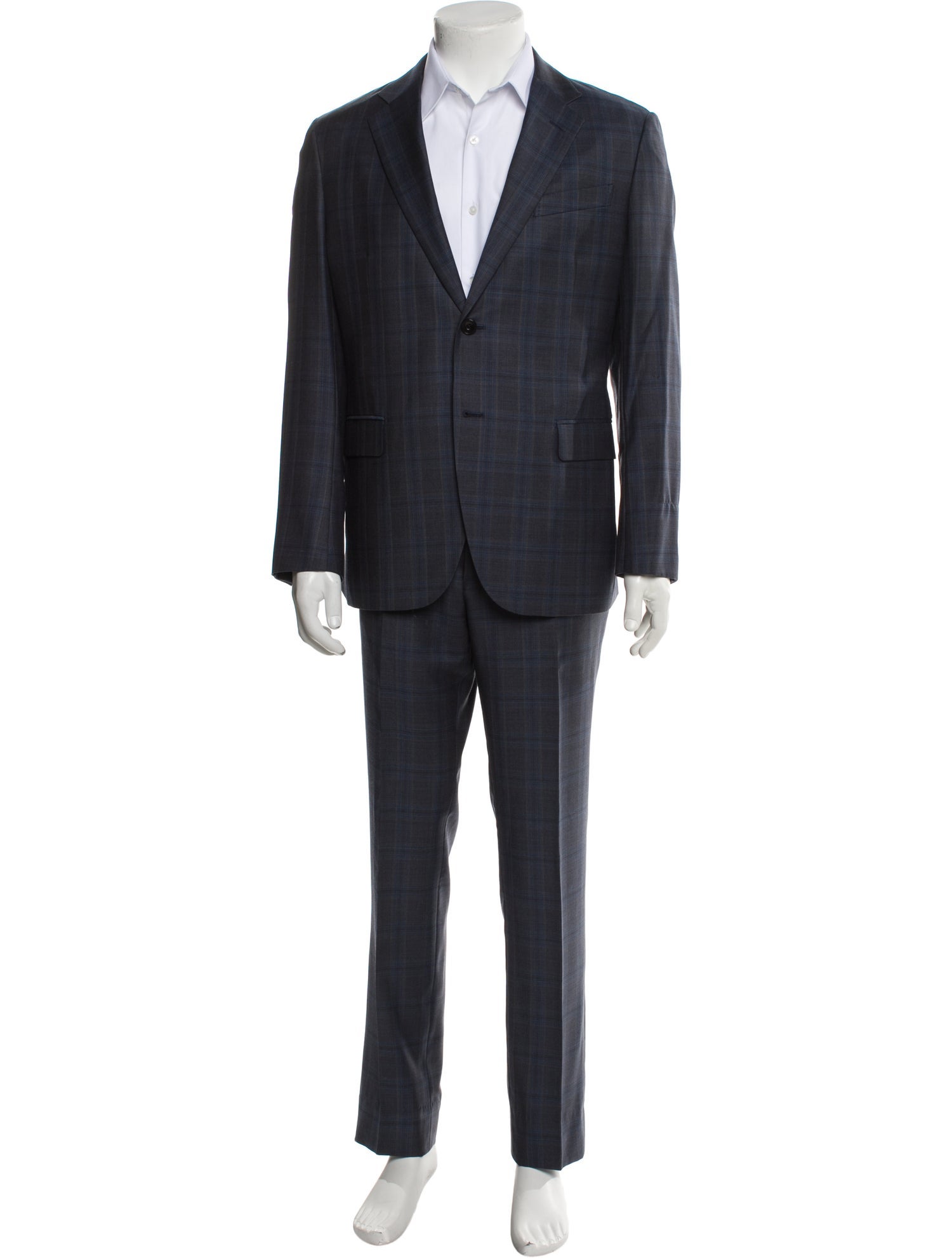 Barney's New York Wool Plaid Print Two-Piece Suit