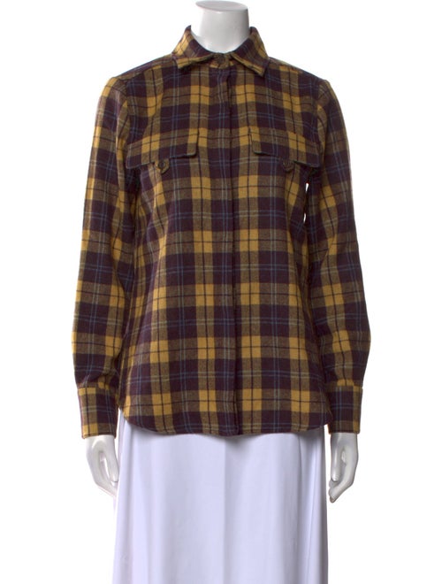 Barney's New York Wool Plaid Print Button-Up Top