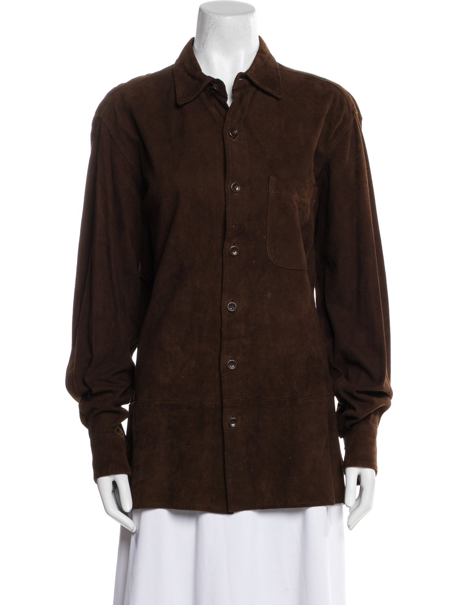 Barney's New York Leather Long Sleeve Button-Up Top