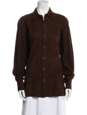 Barney's New York Leather Long Sleeve Button-Up Top