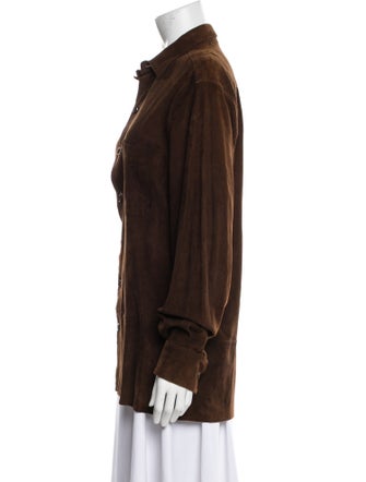 Barney's New York Leather Long Sleeve Button-Up Top