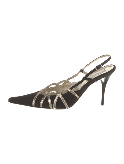 Barney's New York Suede Leather Trim Embellishment Slingback Pumps