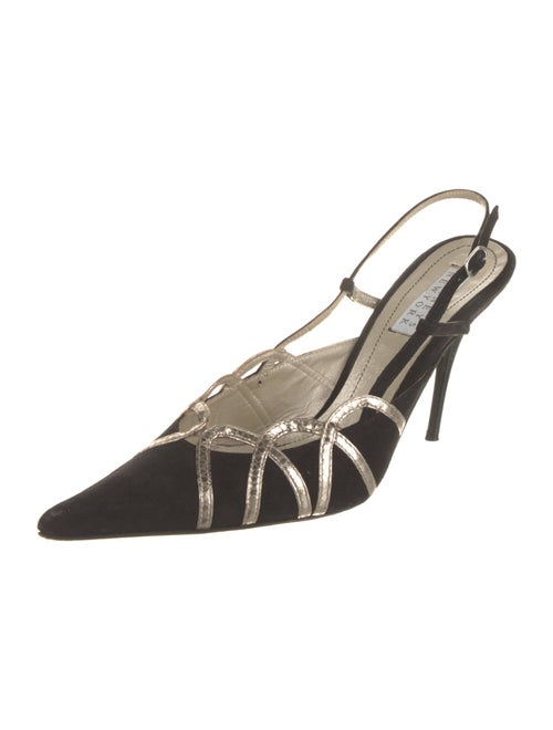 Barney's New York Suede Leather Trim Embellishment Slingback Pumps