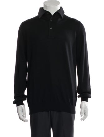 Barney's New York Virgin Wool Collar Polo Sweater