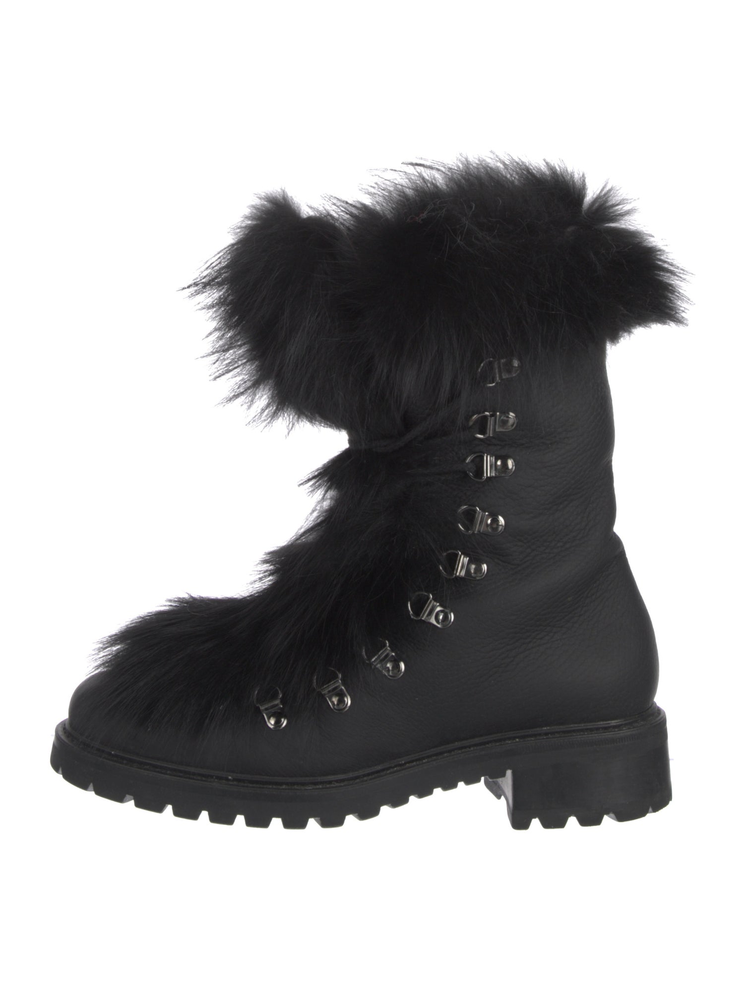 Barney's New York Leather Fur Trim Combat Boots