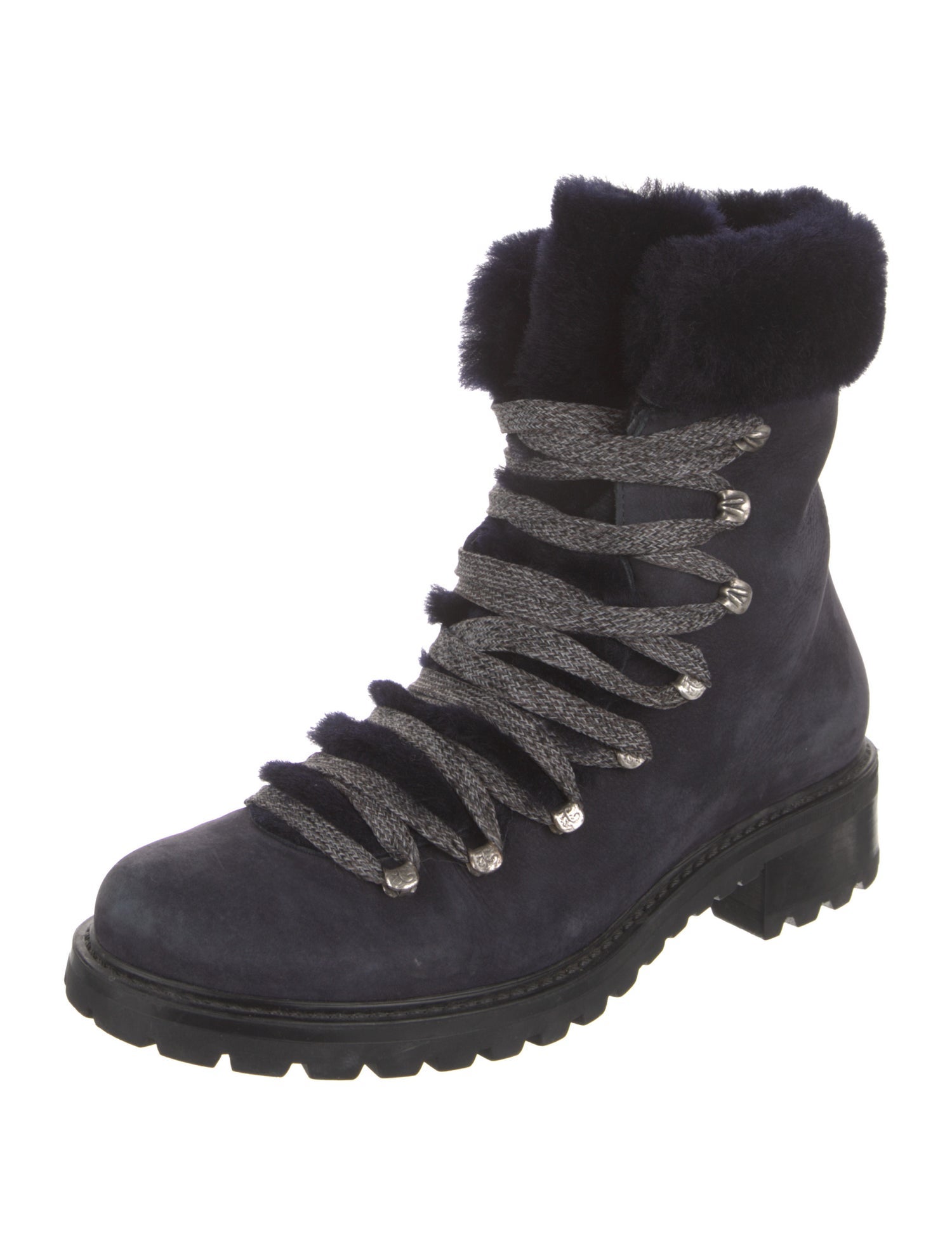 Barney's New York Suede Faux Fur Trim Combat Boots