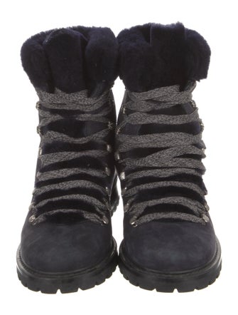 Barney's New York Suede Faux Fur Trim Combat Boots