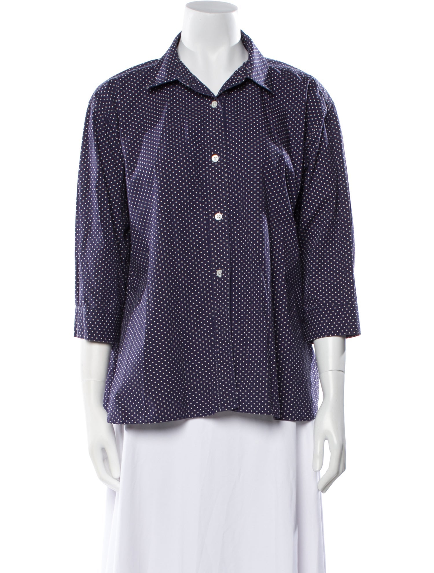Barney's New York Polka Dot Print Three-Quarter Sleeve Button-Up Top