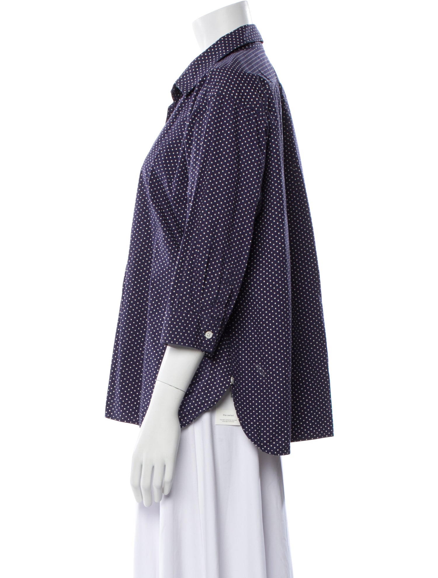 Barney's New York Polka Dot Print Three-Quarter Sleeve Button-Up Top