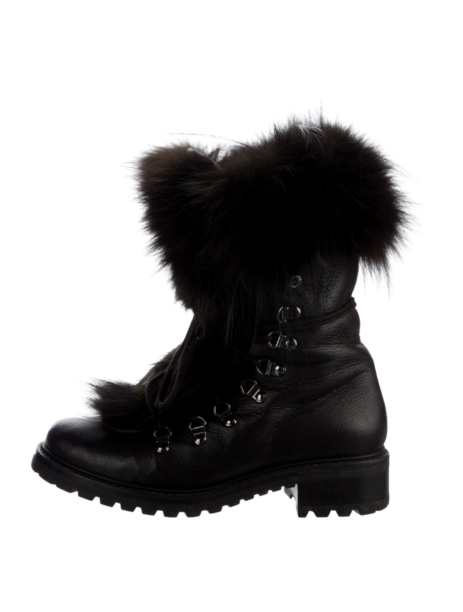 Barney's New York Leather Fur Trim Combat Boots