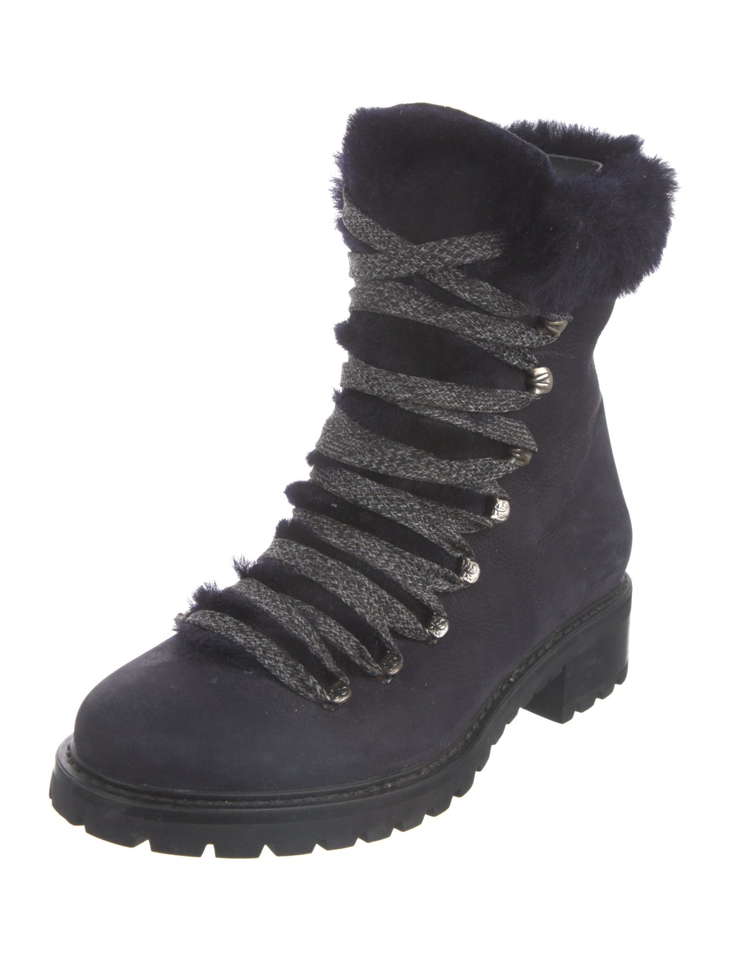 Barney's New York Suede Faux Fur Trim Combat Boots