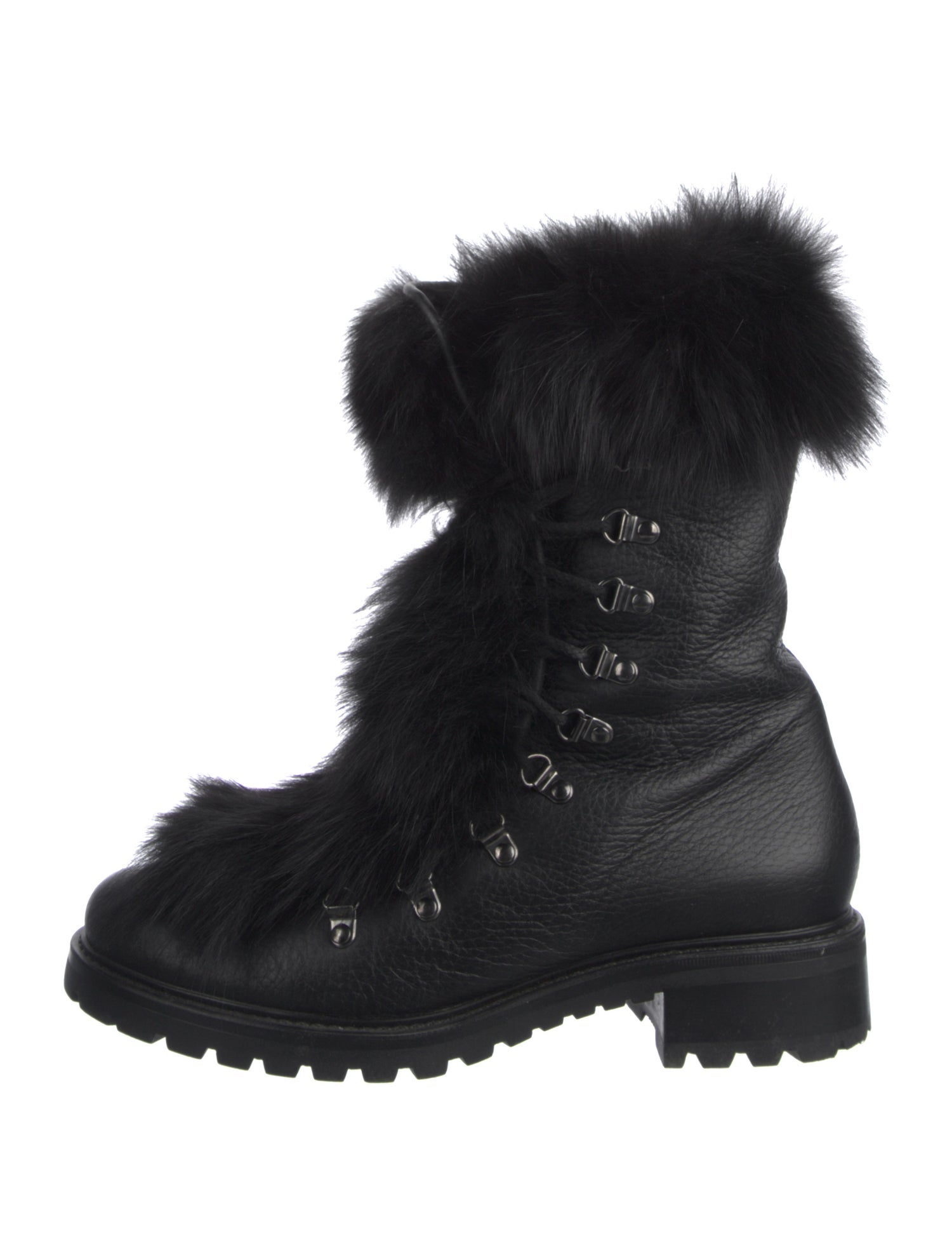 Barney's New York Leather Fur Trim Combat Boots