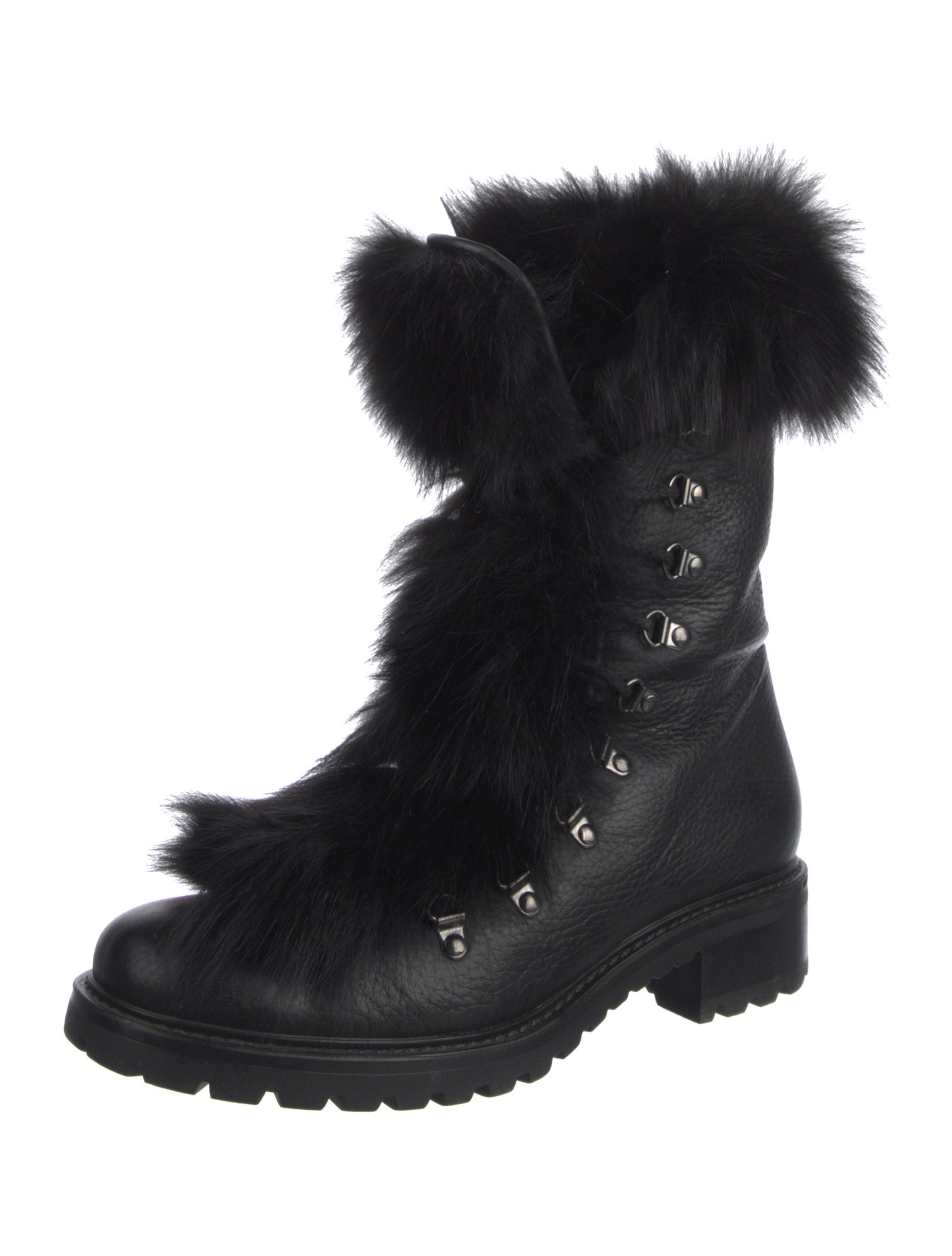 Barney's New York Leather Fur Trim Combat Boots