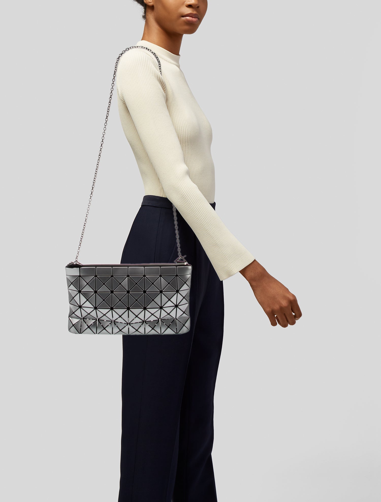 Bao Bao Issey Miyake Prism Clutch Shoulder Bag (Silver)
