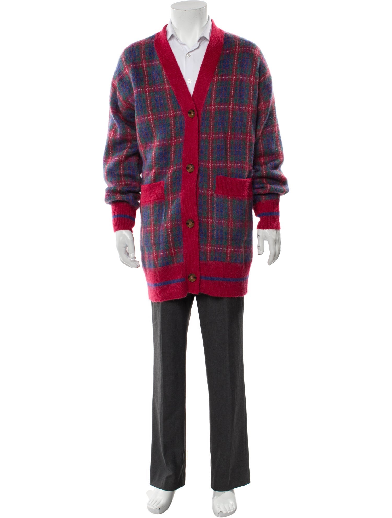 Baracuta Plaid Print V-Neck Cardigan