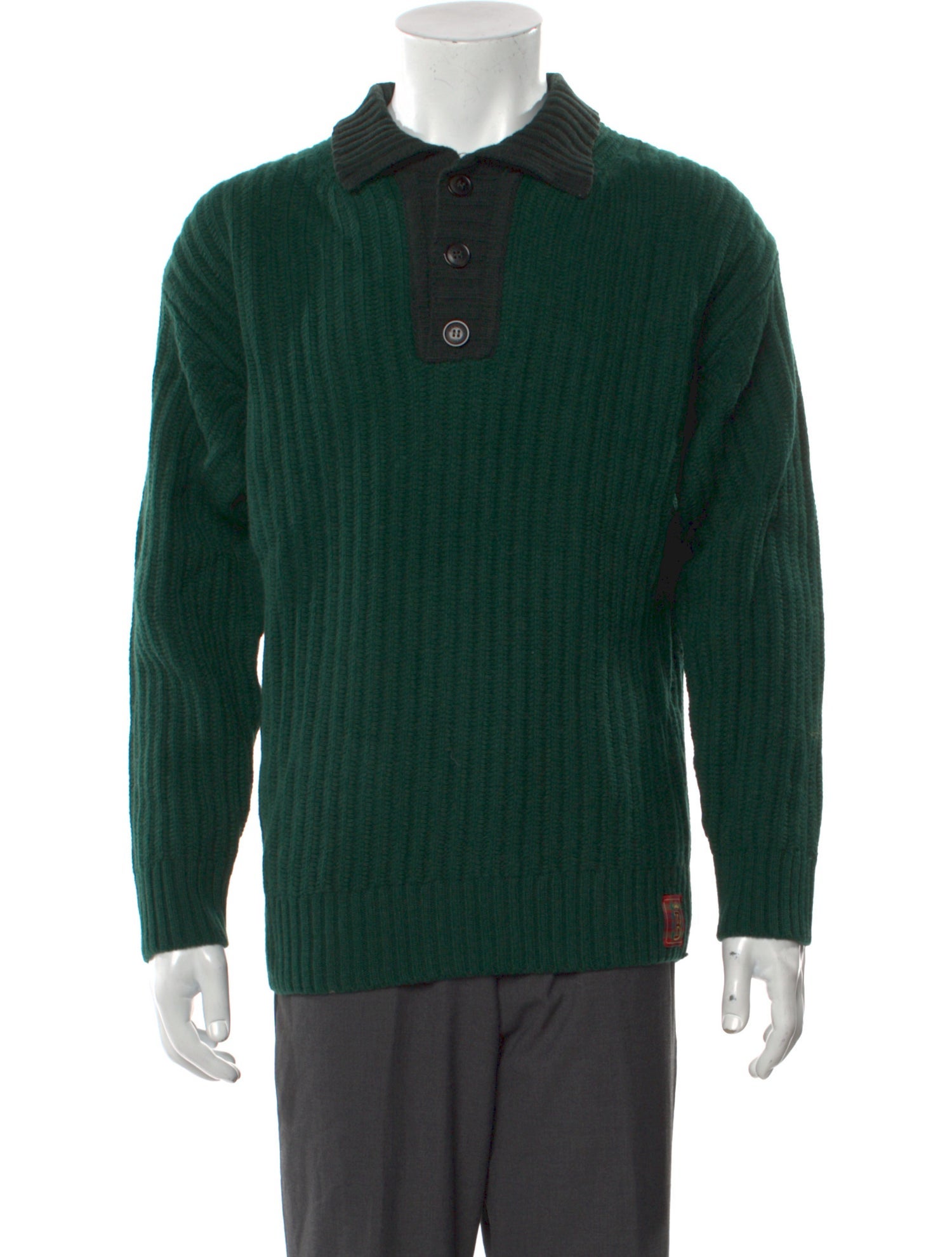 Baracuta Wool Colorblock Pattern Polo Sweater