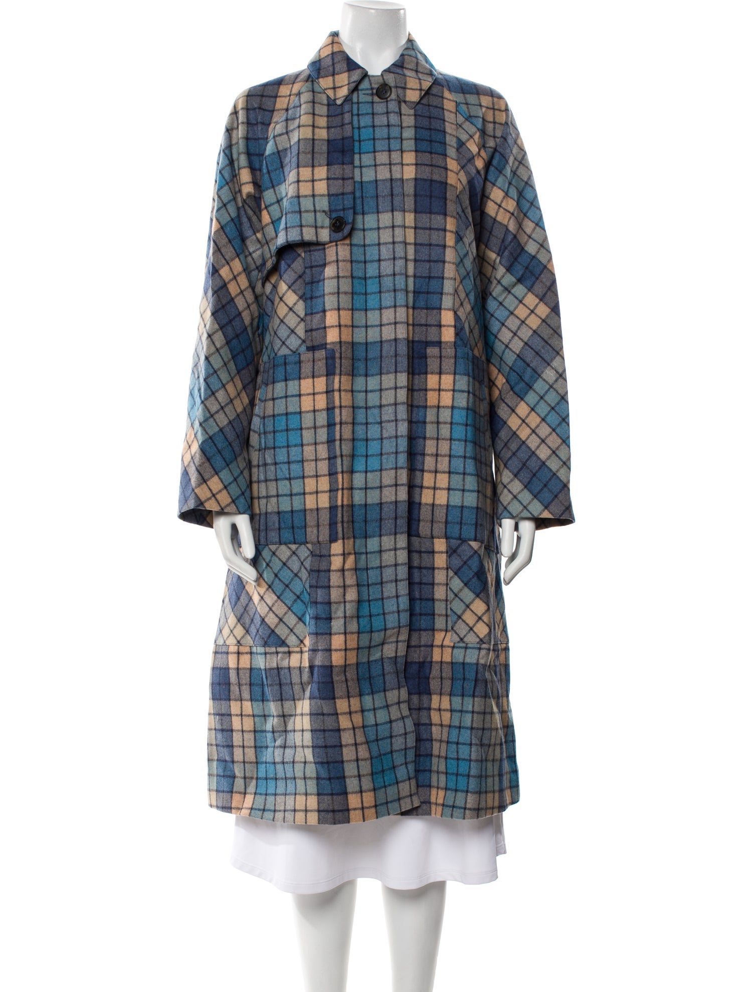 Baracuta Wool Plaid Print Trench Coat w/ Tags