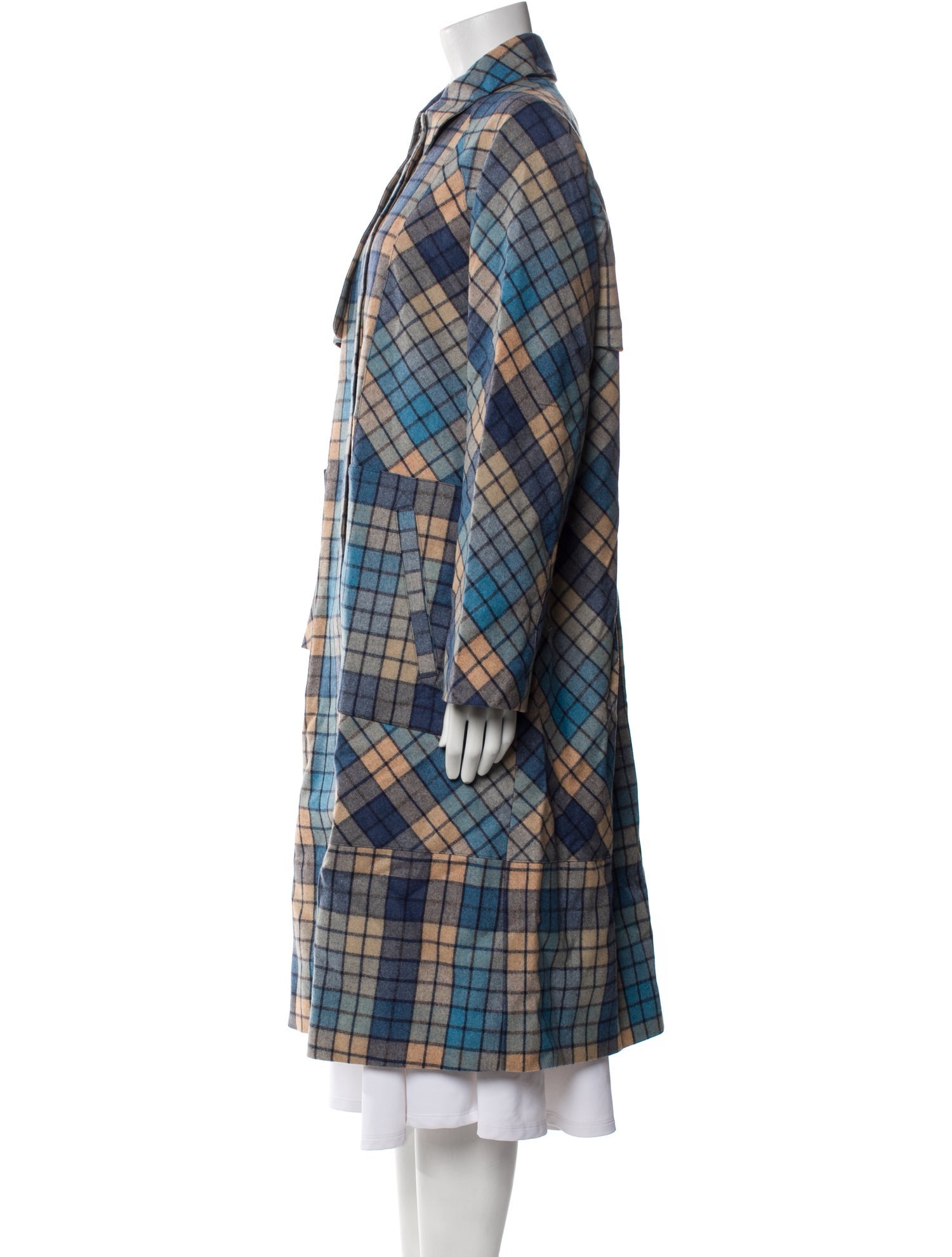 Baracuta Wool Plaid Print Trench Coat w/ Tags