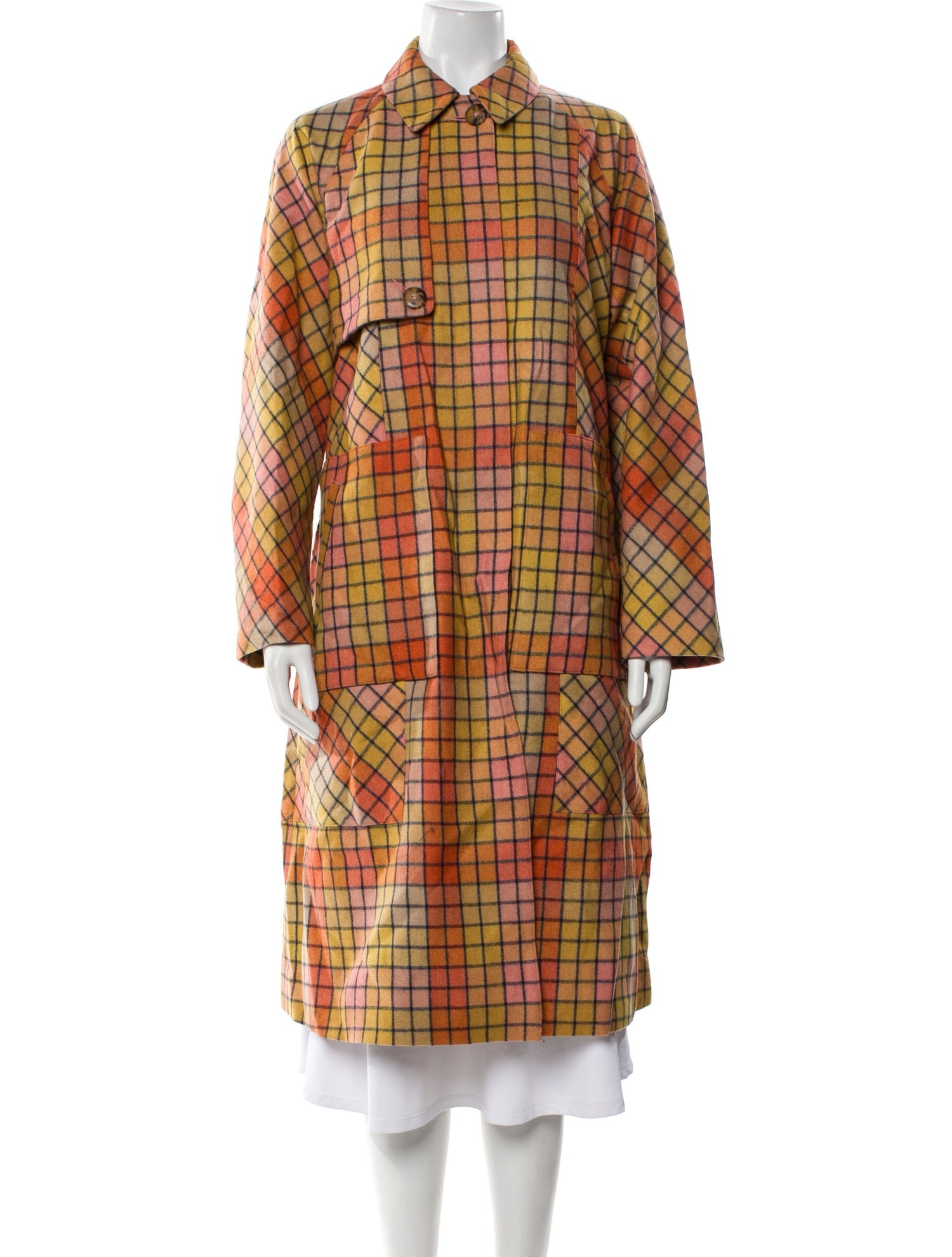 Baracuta Wool Plaid Print Trench Coat w/ Tags