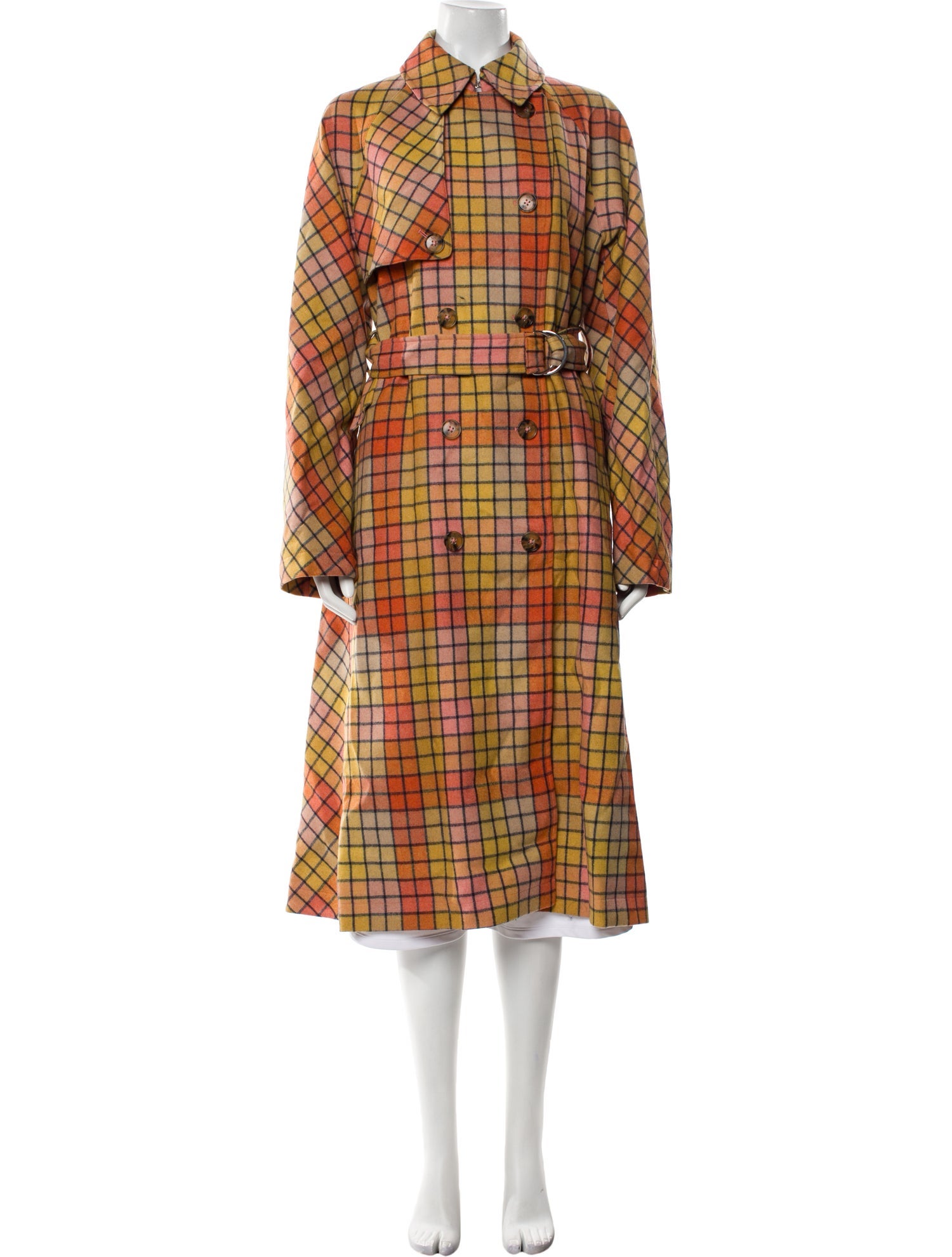 Baracuta Wool Plaid Print Trench Coat w/ Tags