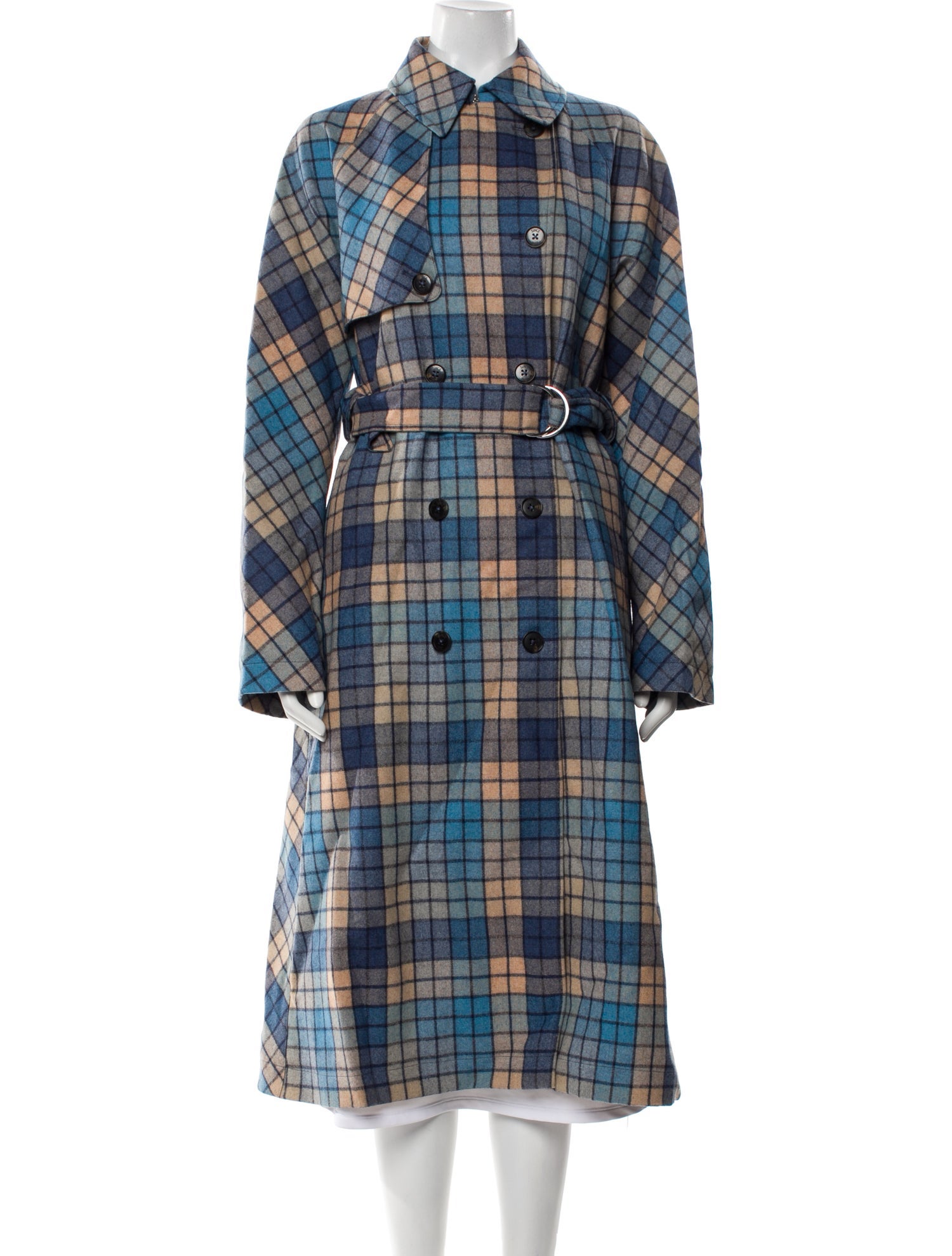 Baracuta Wool Plaid Print Trench Coat w/ Tags