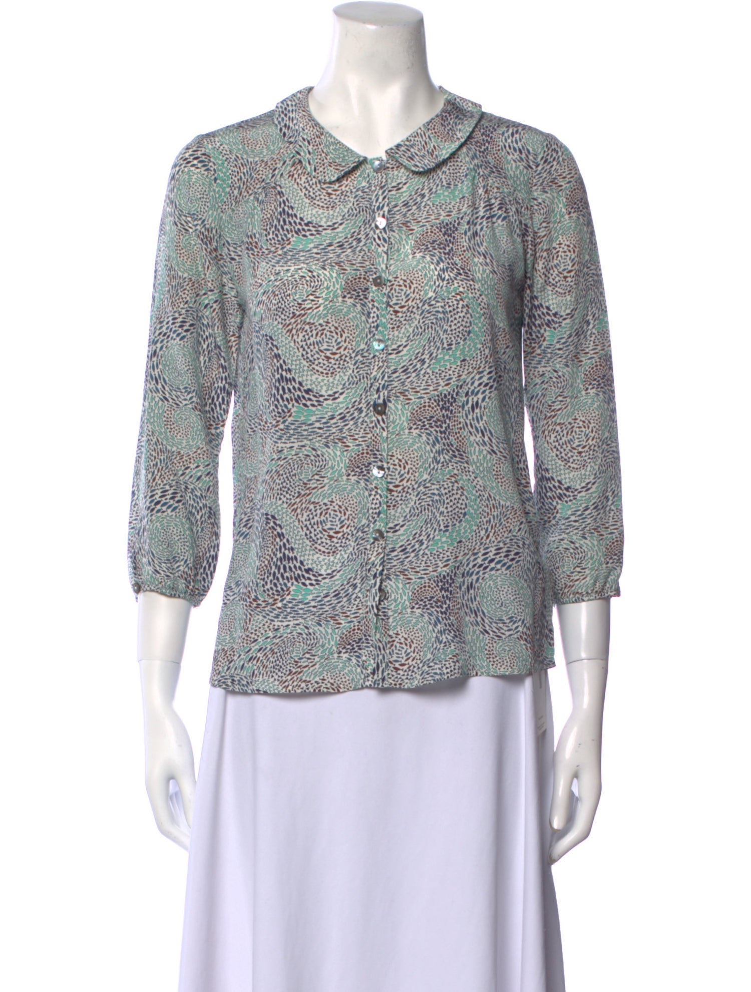 Brora Silk Printed Button-Up Top
