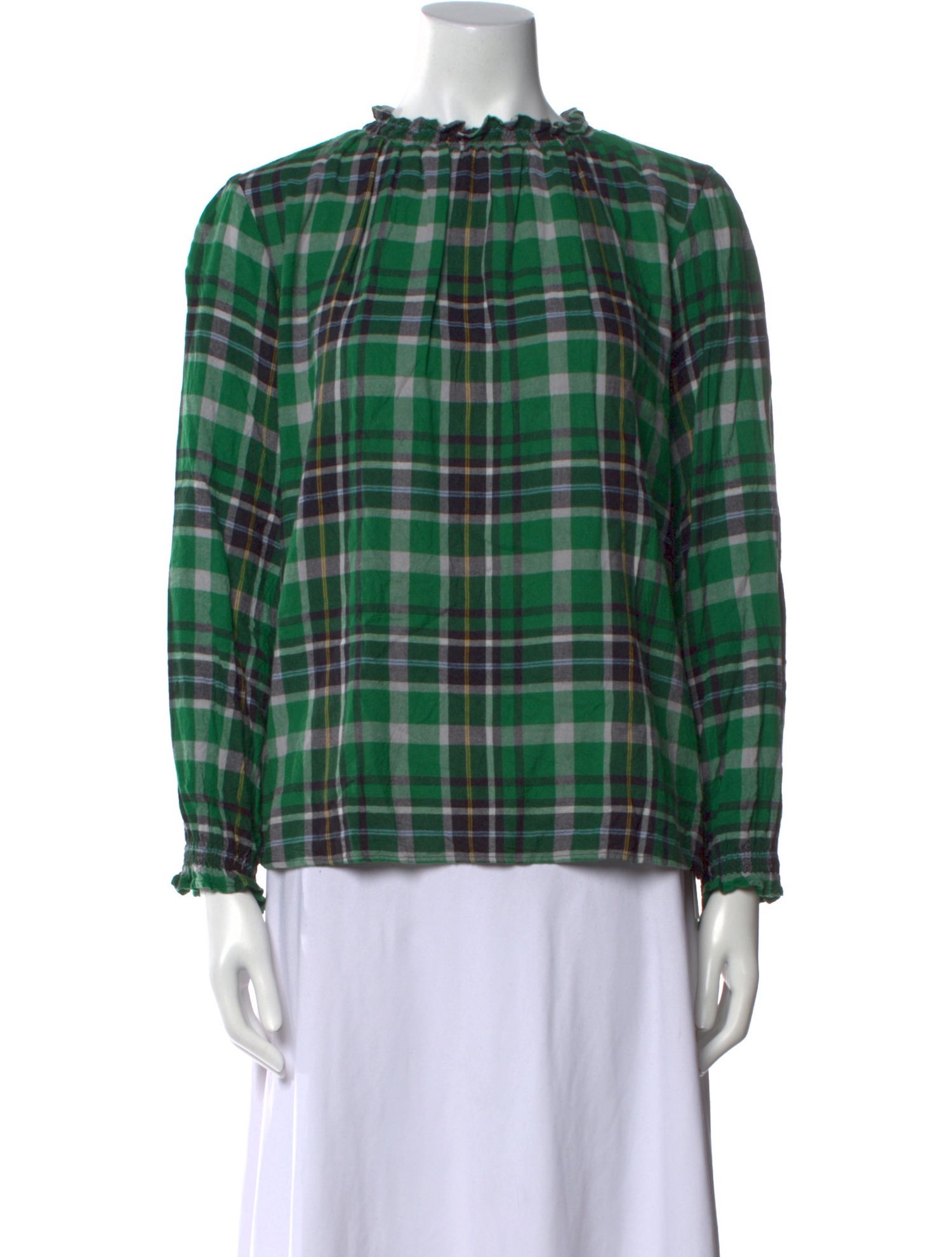 Brora Plaid Print Mock Neck Blouse