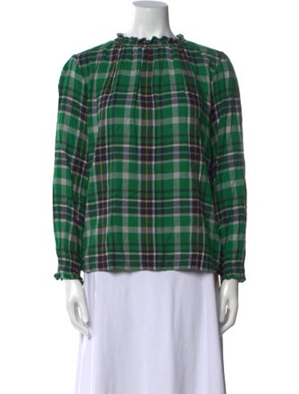 Brora Plaid Print Mock Neck Blouse