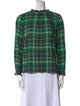 Brora Plaid Print Mock Neck Blouse