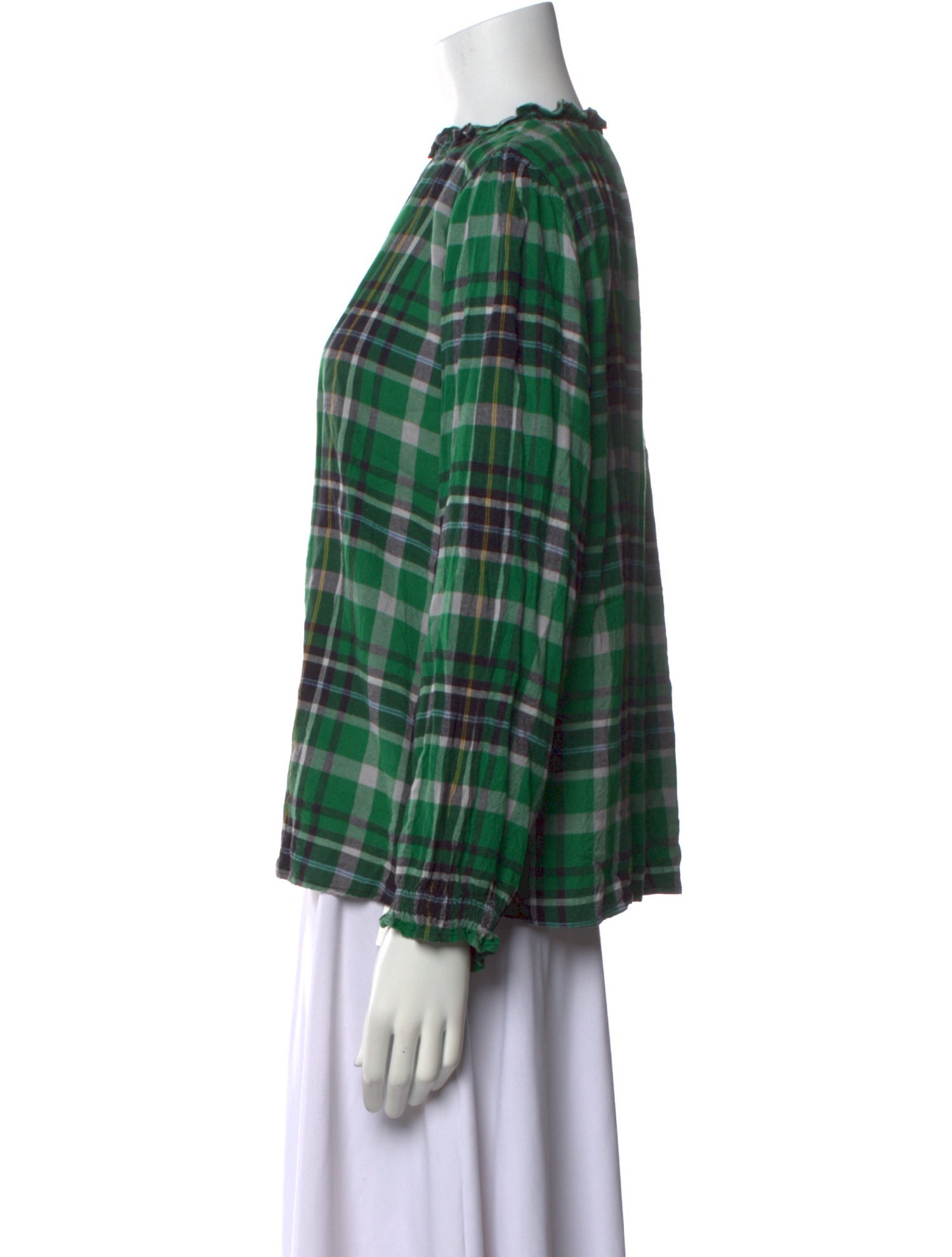 Brora Plaid Print Mock Neck Blouse