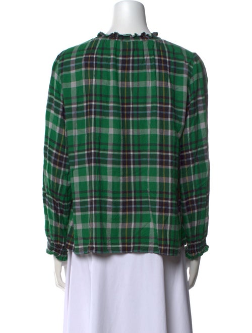 Brora Plaid Print Mock Neck Blouse